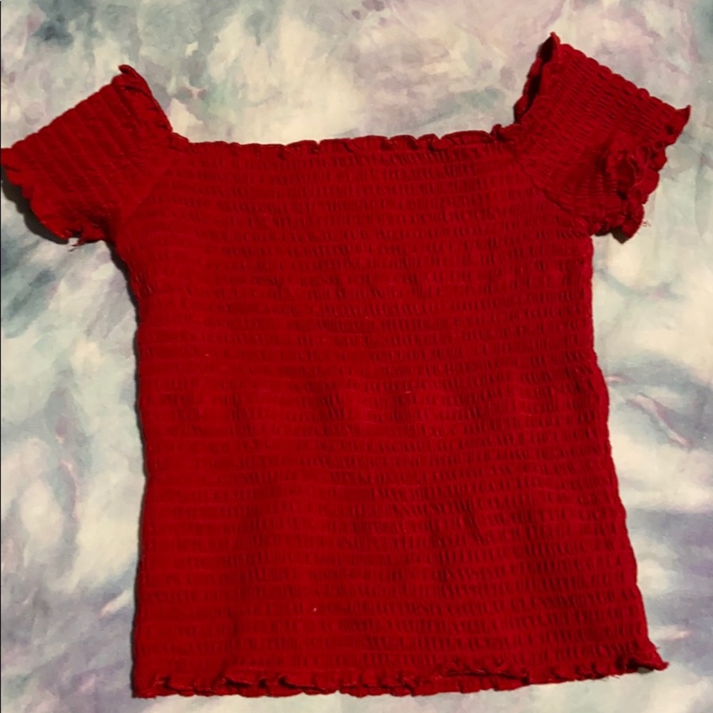 red off the shoulder top